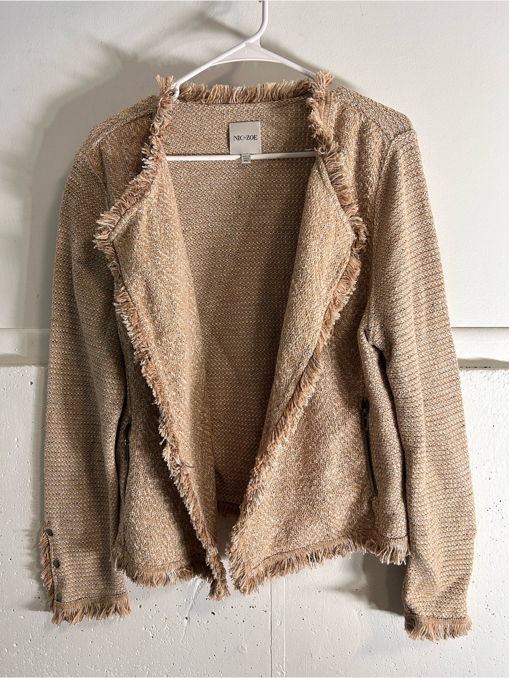 NIC+ZOE Women's Fringed Open Front Sweater Jacket with fringe